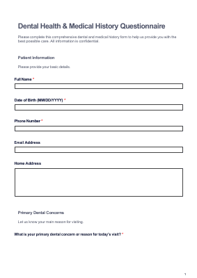 Dental Health History Form preview