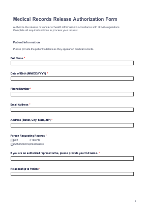 Medical Records Request Form preview