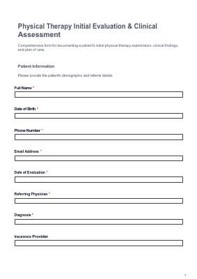 Physical Therapy Evaluation Form preview