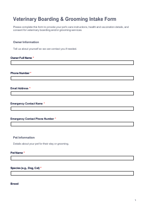 Veterinary Boarding / Grooming Intake preview